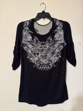 Harley-Davidson Black Long Sleeve Tee with Silver Wing Emblem